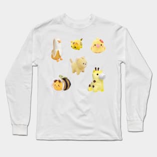 Yellow Kawaii Plushies Sticker Pack Long Sleeve T-Shirt